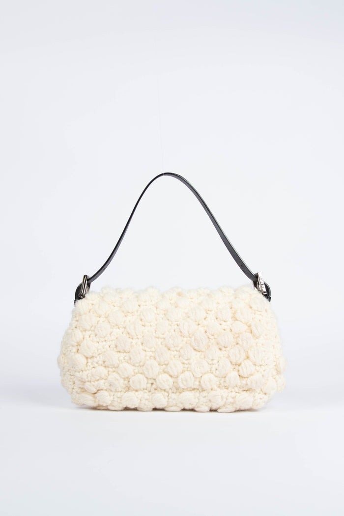 Vintage Fendi White Knitted Baguette Shoulder Bag