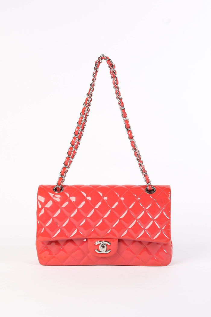 2010s Chanel Pink Patent Leather Medium Double Flap Shoulder Bag
