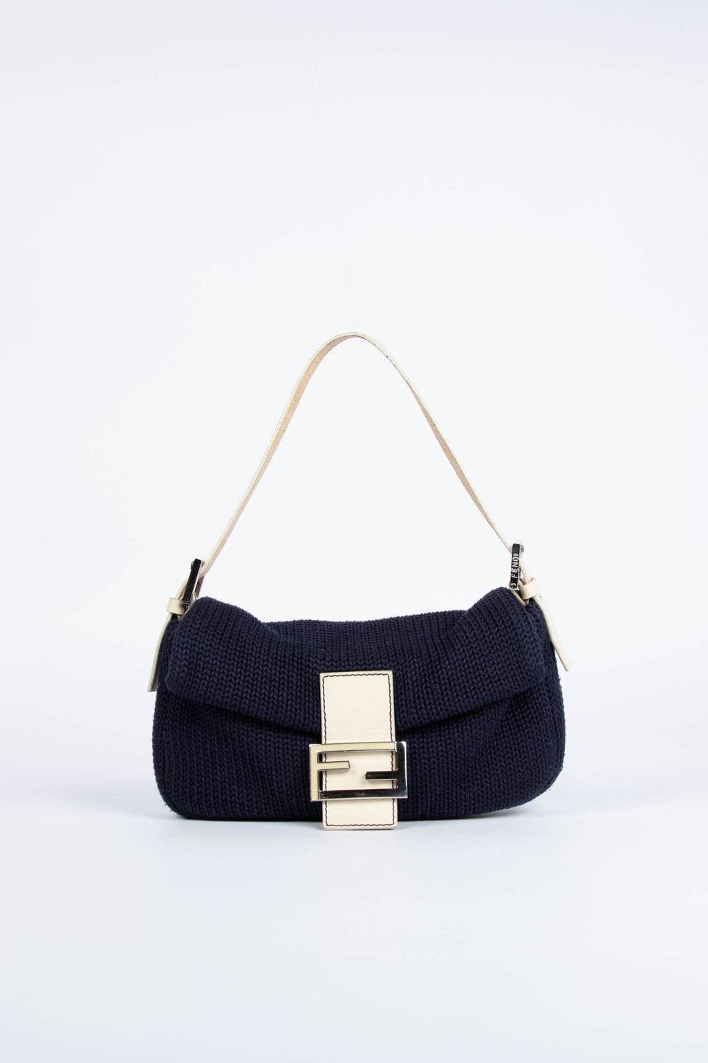 Vintage Fendi Navy Knitted Baguette Shoulder Bag