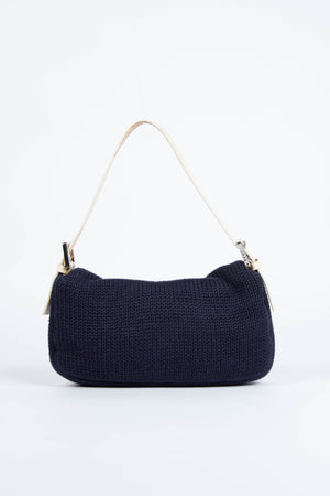 Vintage Fendi Navy Knitted Baguette Shoulder Bag