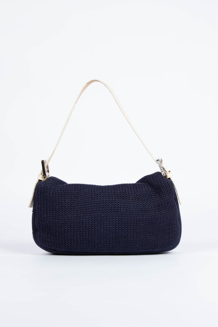 Vintage Fendi Navy Knitted Baguette Shoulder Bag