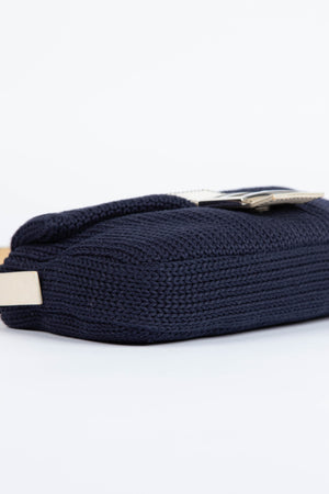 Vintage Fendi Navy Knitted Baguette Shoulder Bag