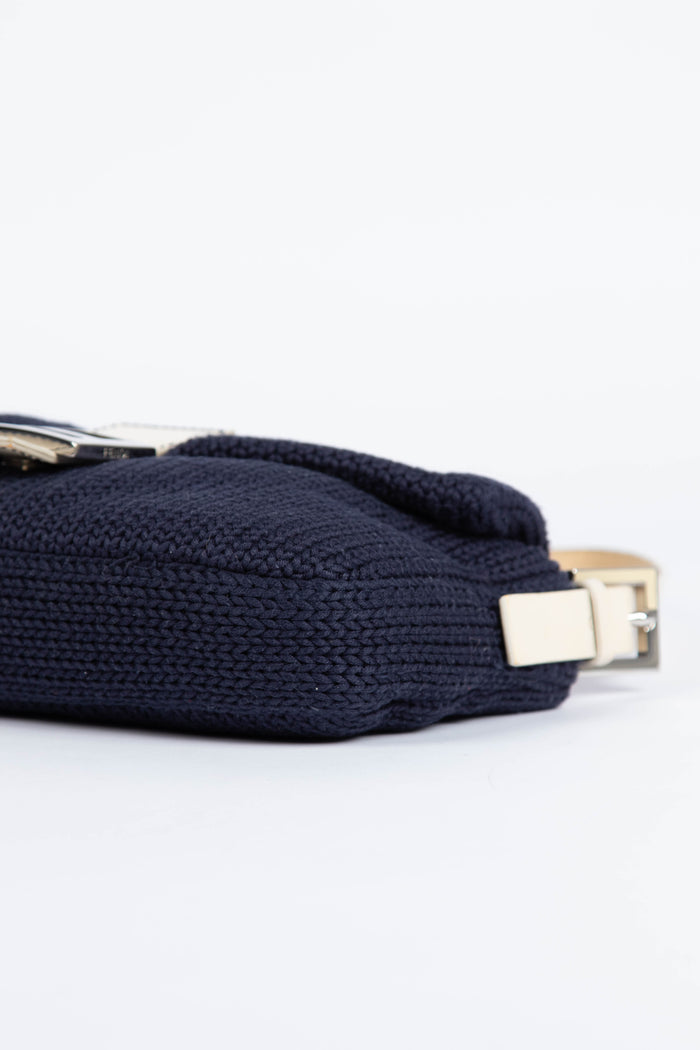 Vintage Fendi Navy Knitted Baguette Shoulder Bag