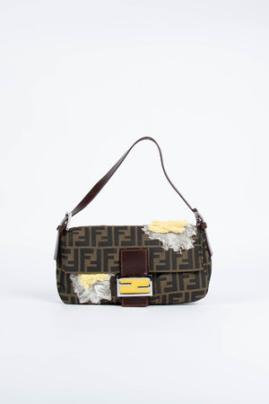 Vintage Fendi Zucca Baguette with Mesh Flower Appliqué