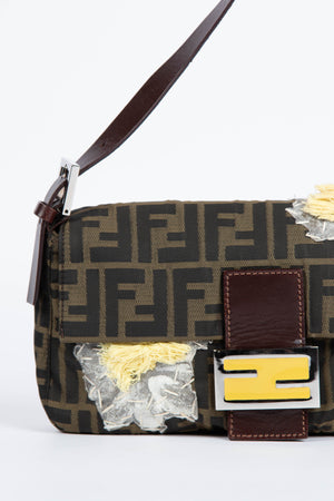 Vintage Fendi Zucca Baguette with Mesh Flower Appliqué