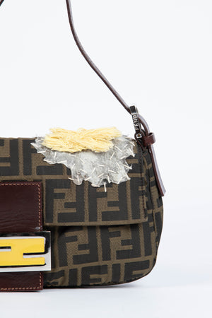 Vintage Fendi Zucca Baguette with Mesh Flower Appliqué