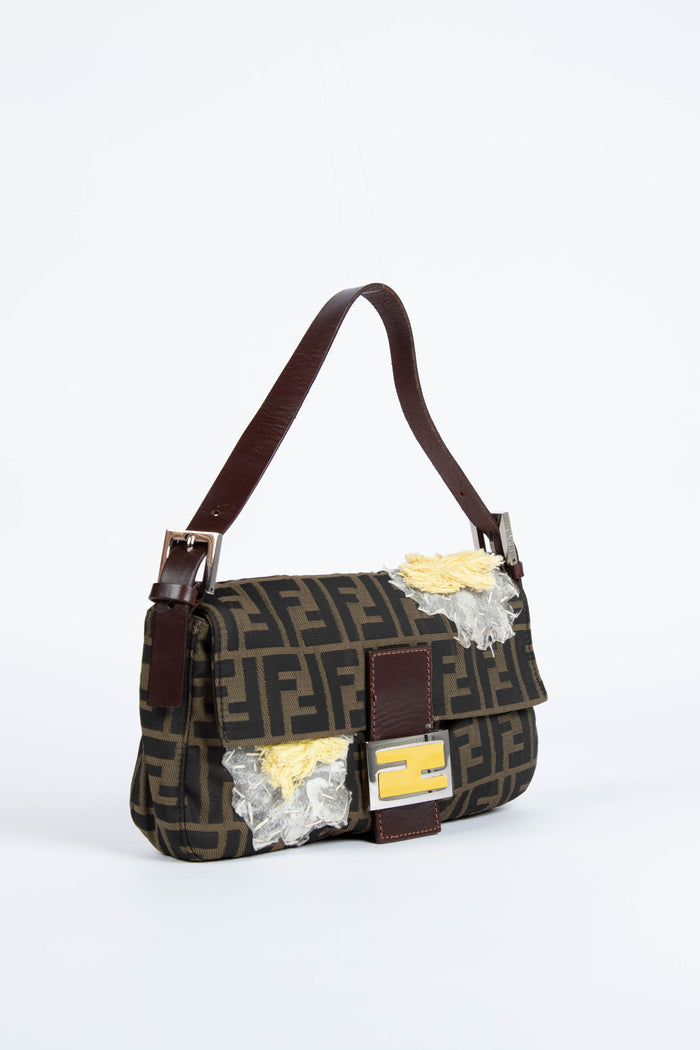 Vintage Fendi Zucca Baguette with Mesh Flower Appliqué