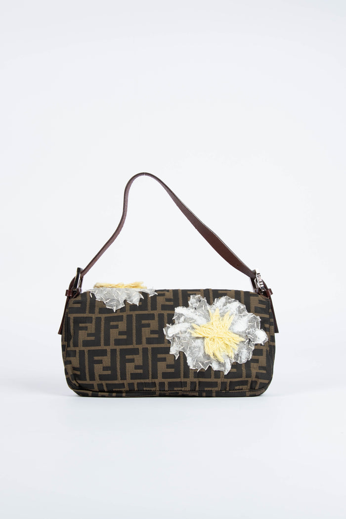 Vintage Fendi Zucca Baguette with Mesh Flower Appliqué