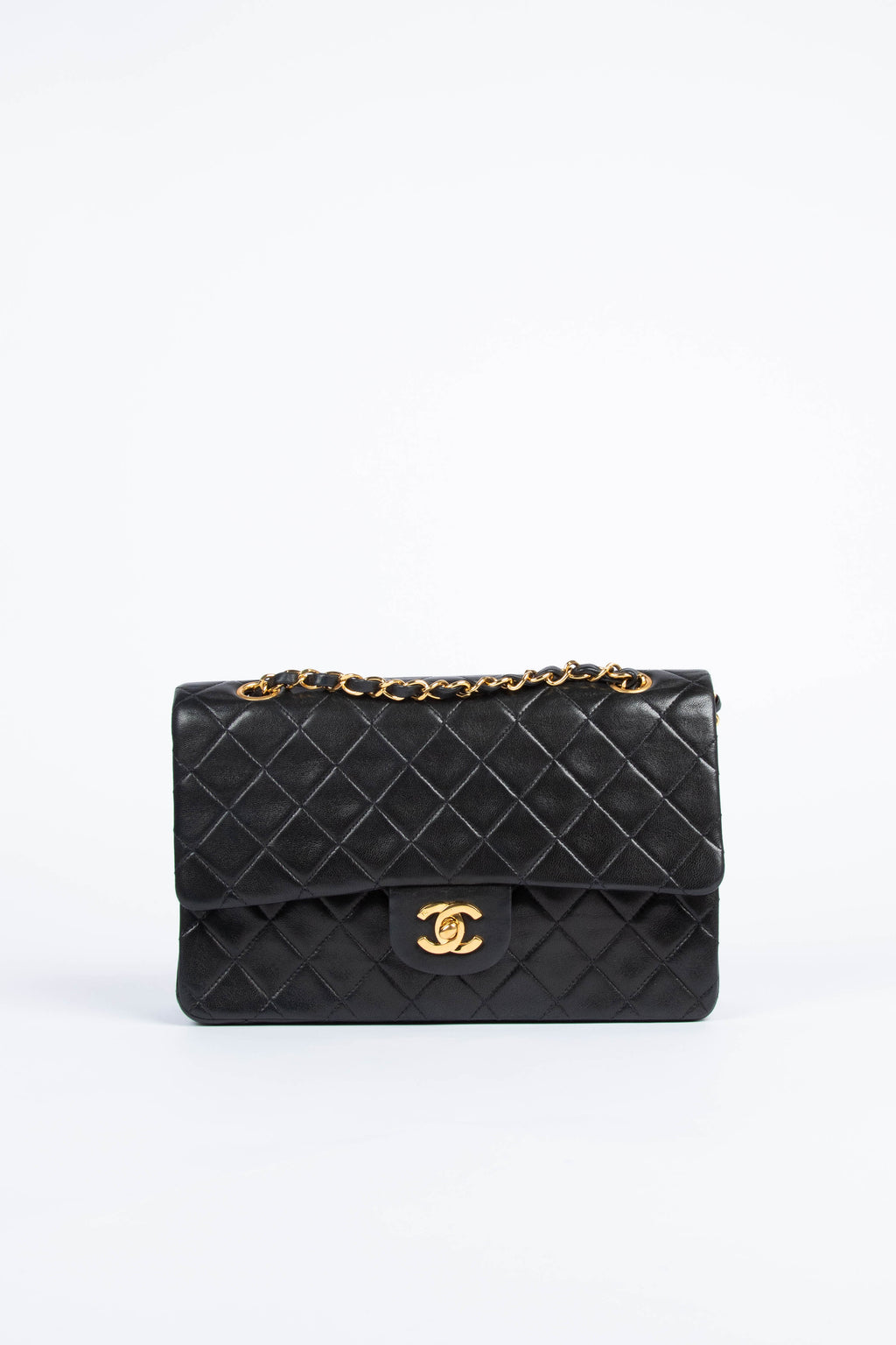 90s Chanel Black Lambskin Medium Classic Double Flap with 24K GHW