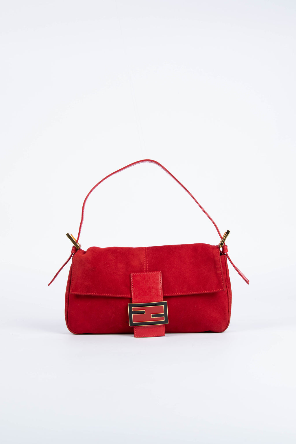 Vintage Fendi Red Suede Baguette Shoulder Bag