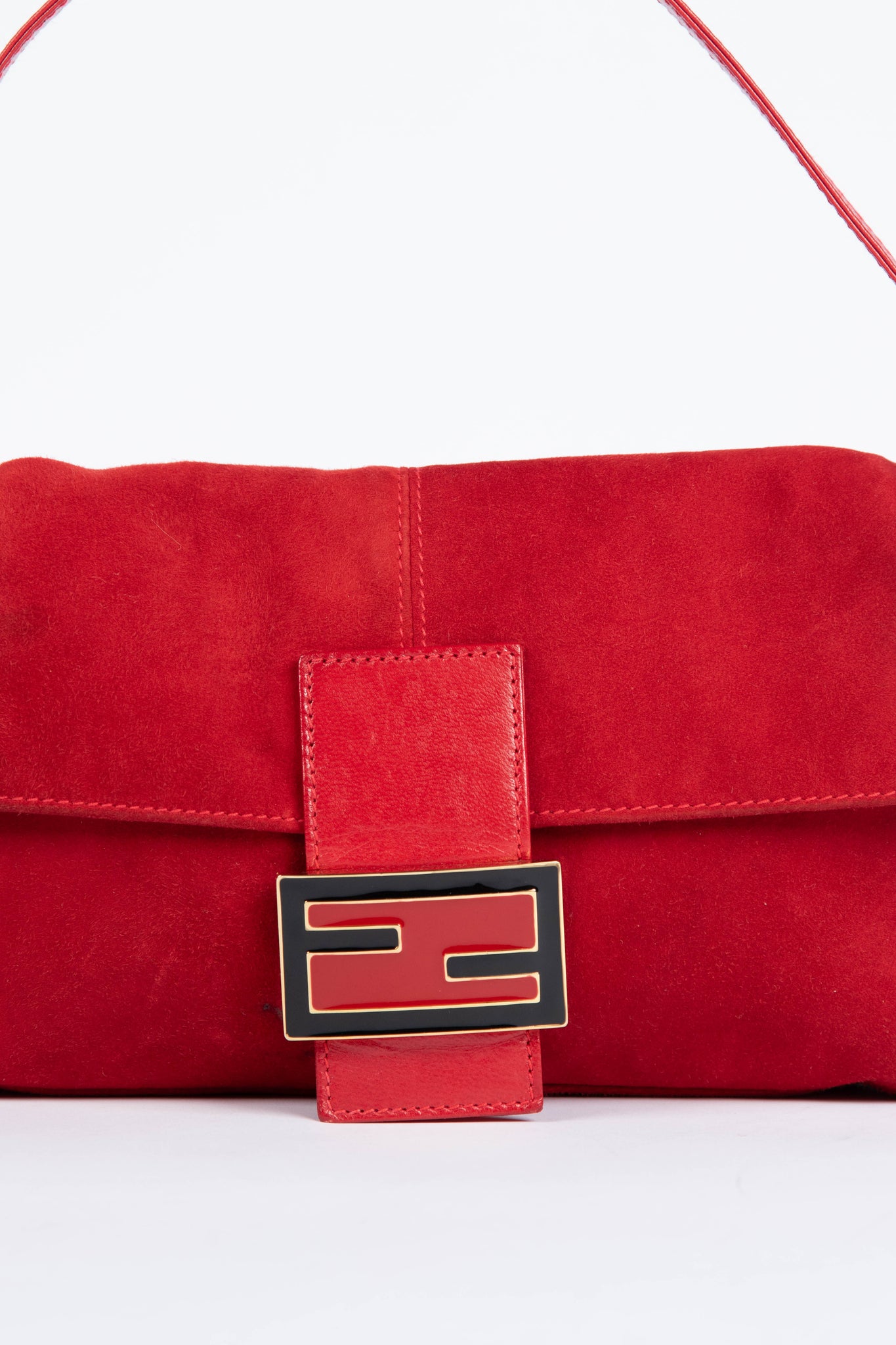 Vintage Fendi Red Suede Baguette Shoulder Bag