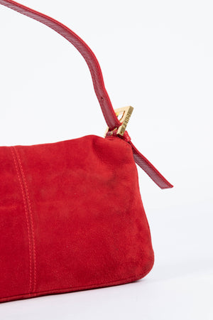 Vintage Fendi Red Suede Baguette Shoulder Bag