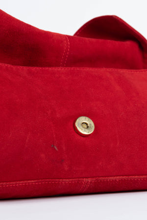 Vintage Fendi Red Suede Baguette Shoulder Bag