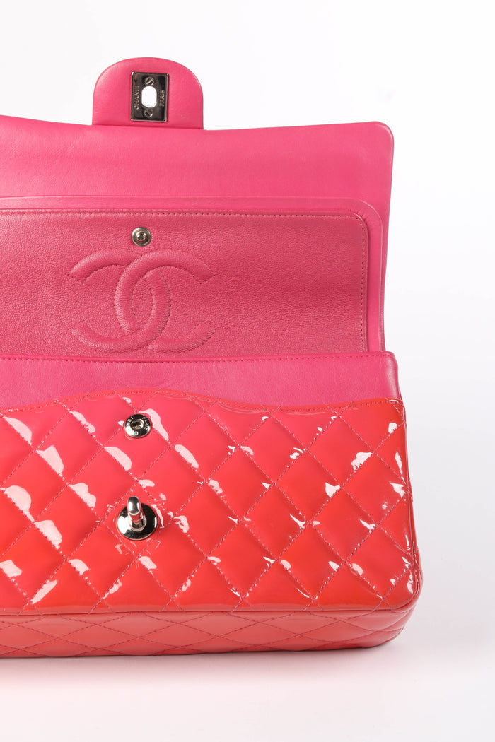 2010s Chanel Pink Patent Leather Medium Double Flap Shoulder Bag