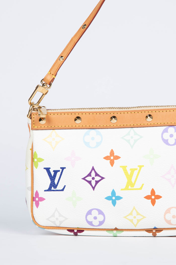 2000s Louis Vuitton x Takashi Murakami White Multicolour Pochette Accessoires