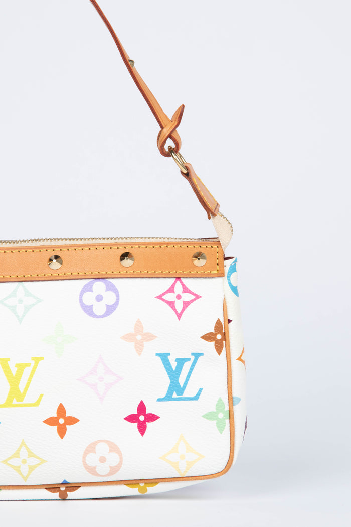 2000s Louis Vuitton x Takashi Murakami White Multicolour Pochette Accessoires