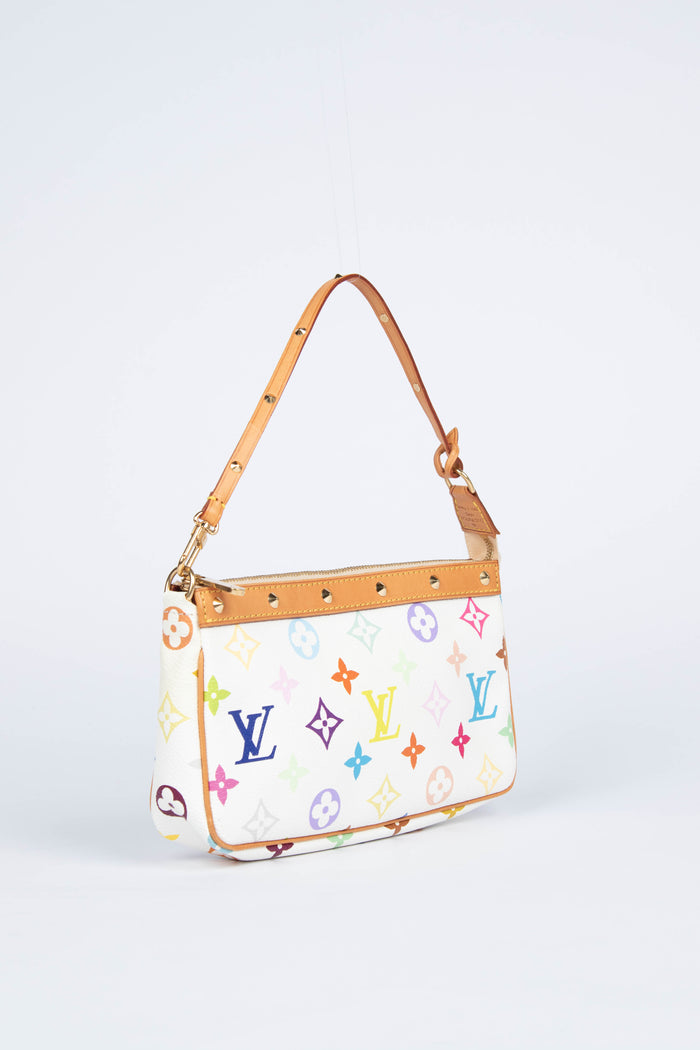 2000s Louis Vuitton x Takashi Murakami White Multicolour Pochette Accessoires