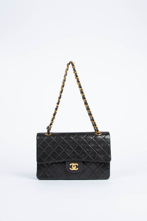 90s Chanel Black Lambskin Medium Classic Double Flap with 24K GHW