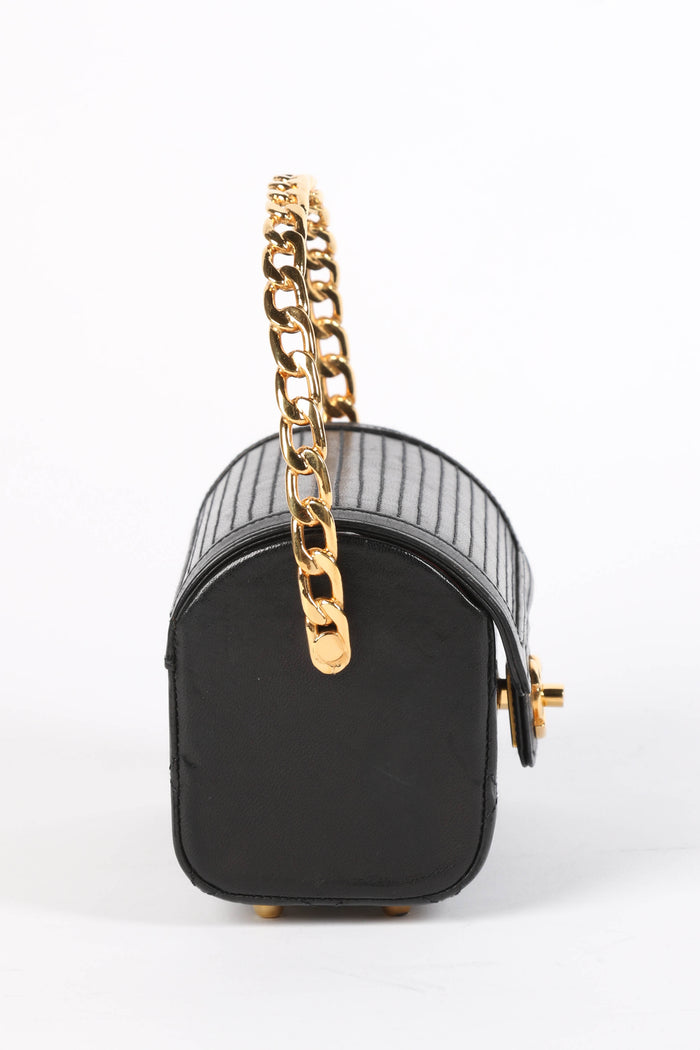SUPER RARE 80s Chanel Black Lambskin Leather Mini Top Handle Bag
