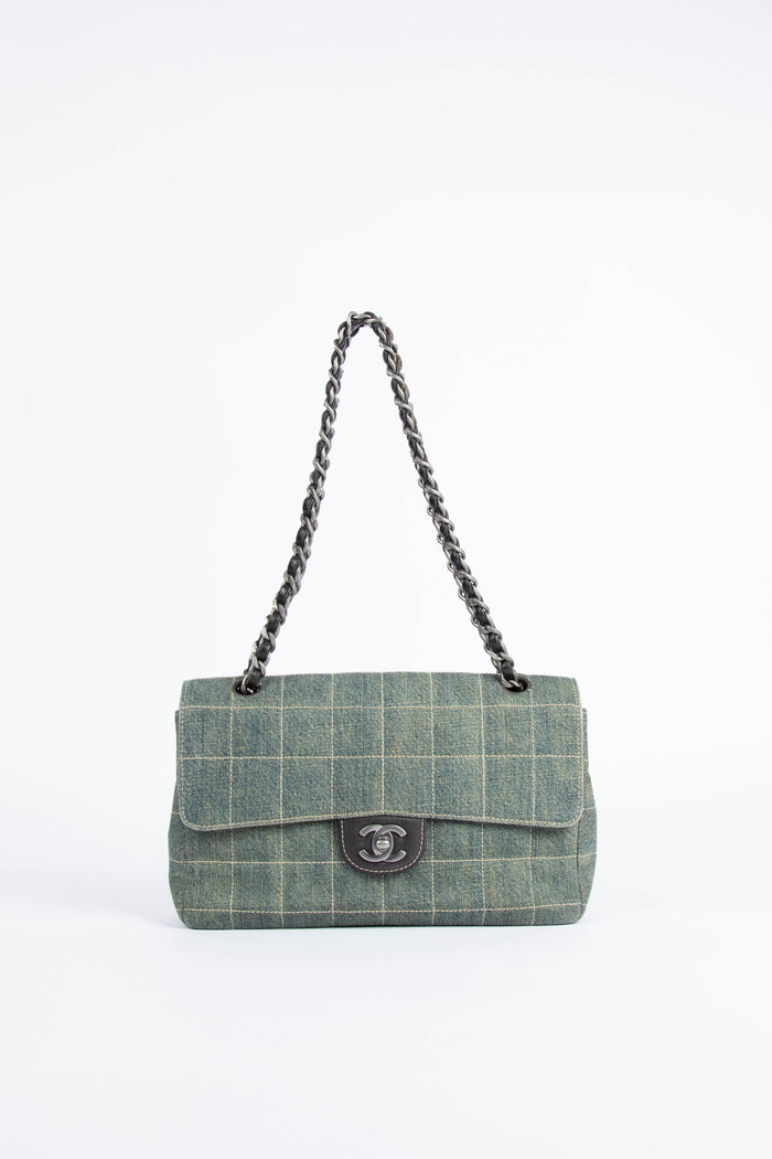 Vintage Chanel Washed Denim Single Flap Shoulder Bag