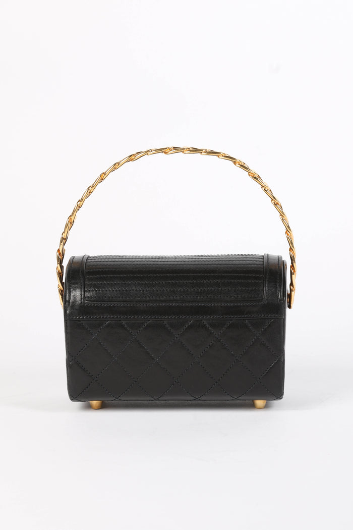 SUPER RARE 80s Chanel Black Lambskin Leather Mini Top Handle Bag