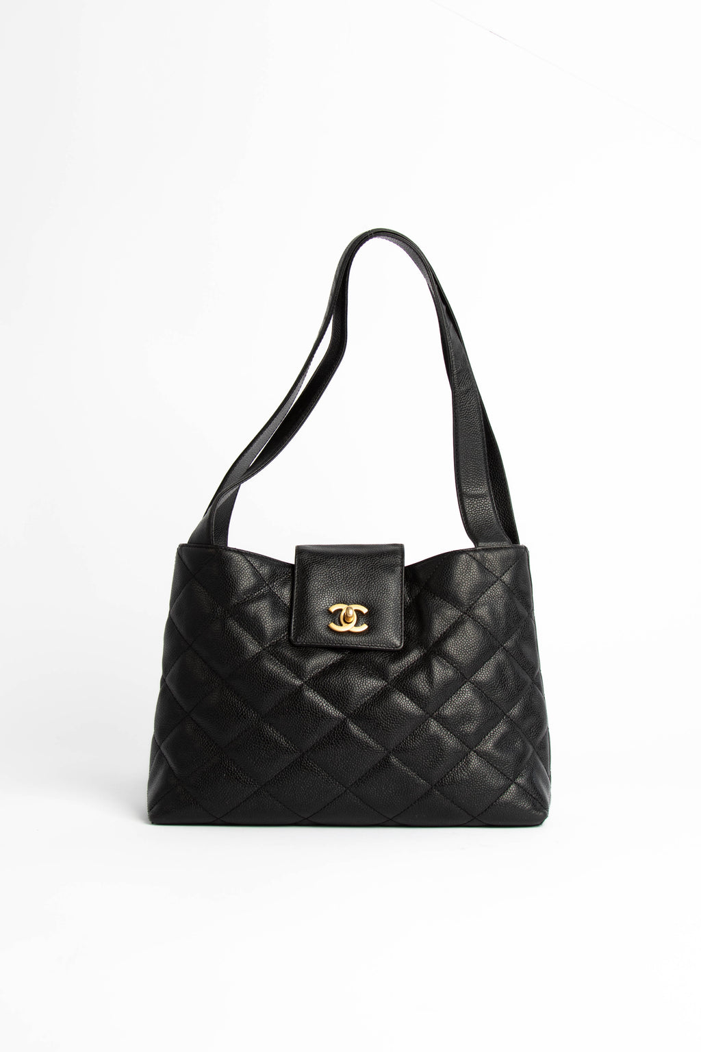 2000s Chanel Black Caviar Leather Shoulder Bag with GHW