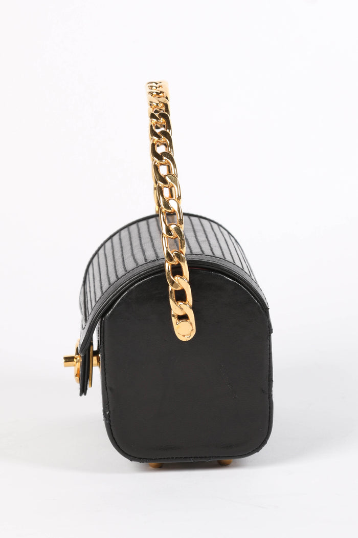 SUPER RARE 80s Chanel Black Lambskin Leather Mini Top Handle Bag