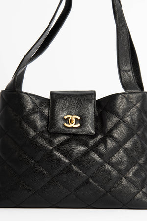 2000s Chanel Black Caviar Leather Shoulder Bag with GHW