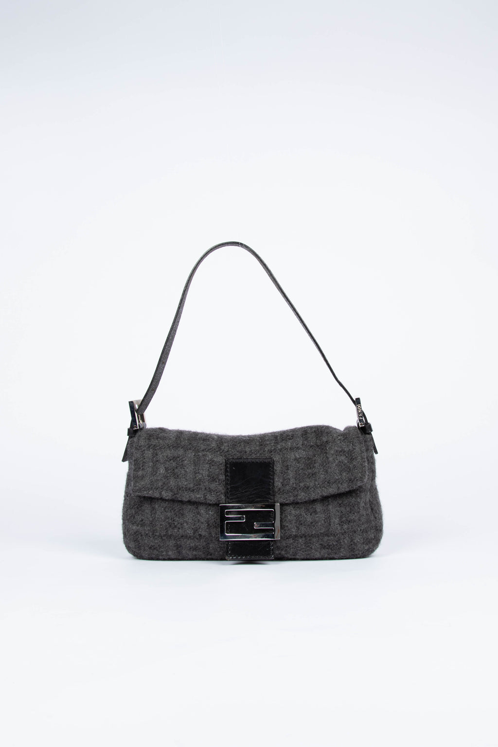 Vintage Fendi Grey Cashmere Baguette Shoulder Bag