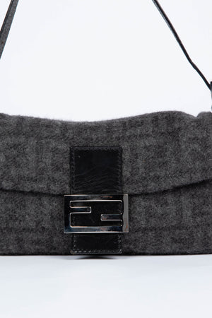 Vintage Fendi Grey Cashmere Baguette Shoulder Bag