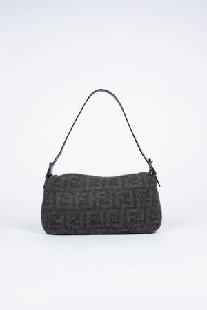 Vintage Fendi Grey Cashmere Baguette Shoulder Bag