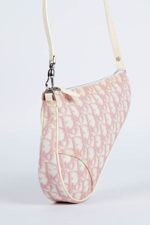 2000s Christian Dior Pink Monogram Trotter Saddle Bag