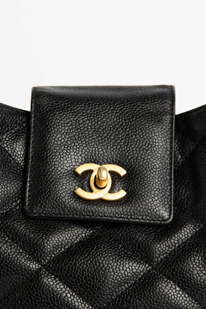 2000s Chanel Black Caviar Leather Shoulder Bag with GHW