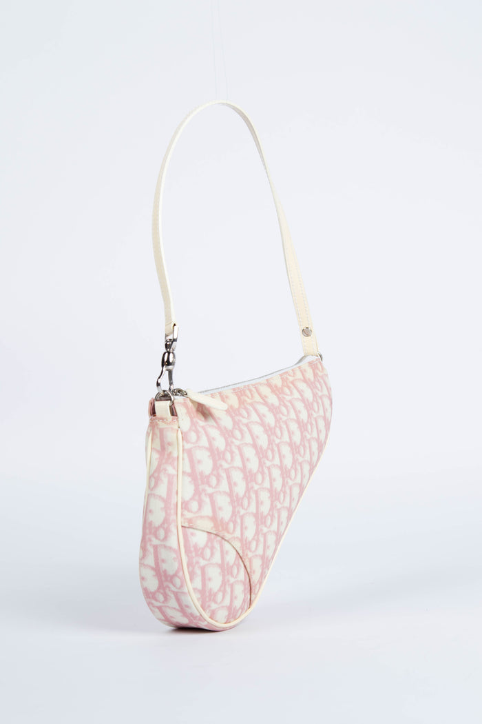 2000s Christian Dior Pink Monogram Trotter Saddle Bag