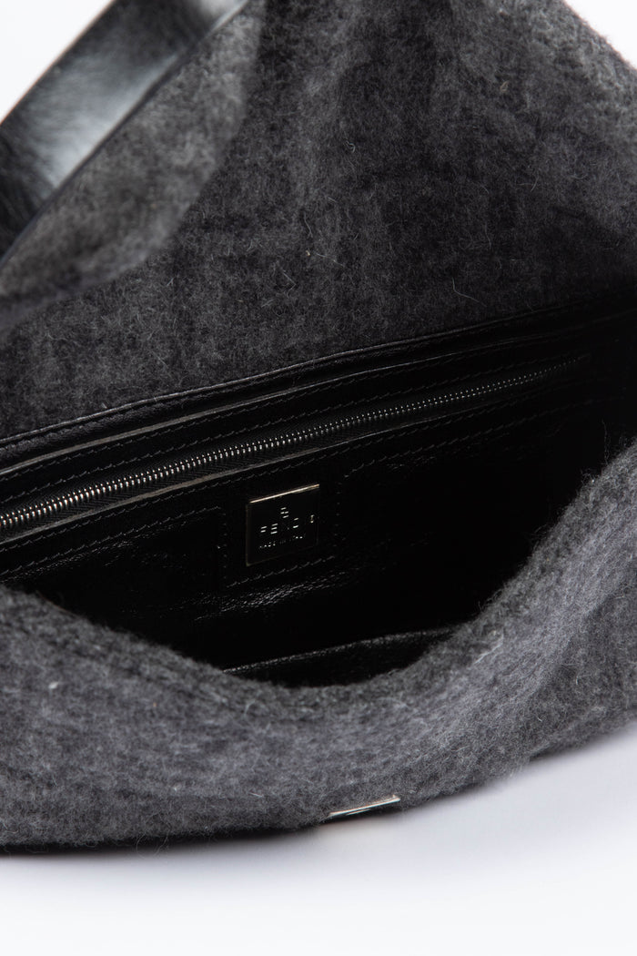 Vintage Fendi Grey Cashmere Baguette Shoulder Bag