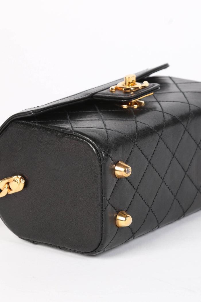 SUPER RARE 80s Chanel Black Lambskin Leather Mini Top Handle Bag