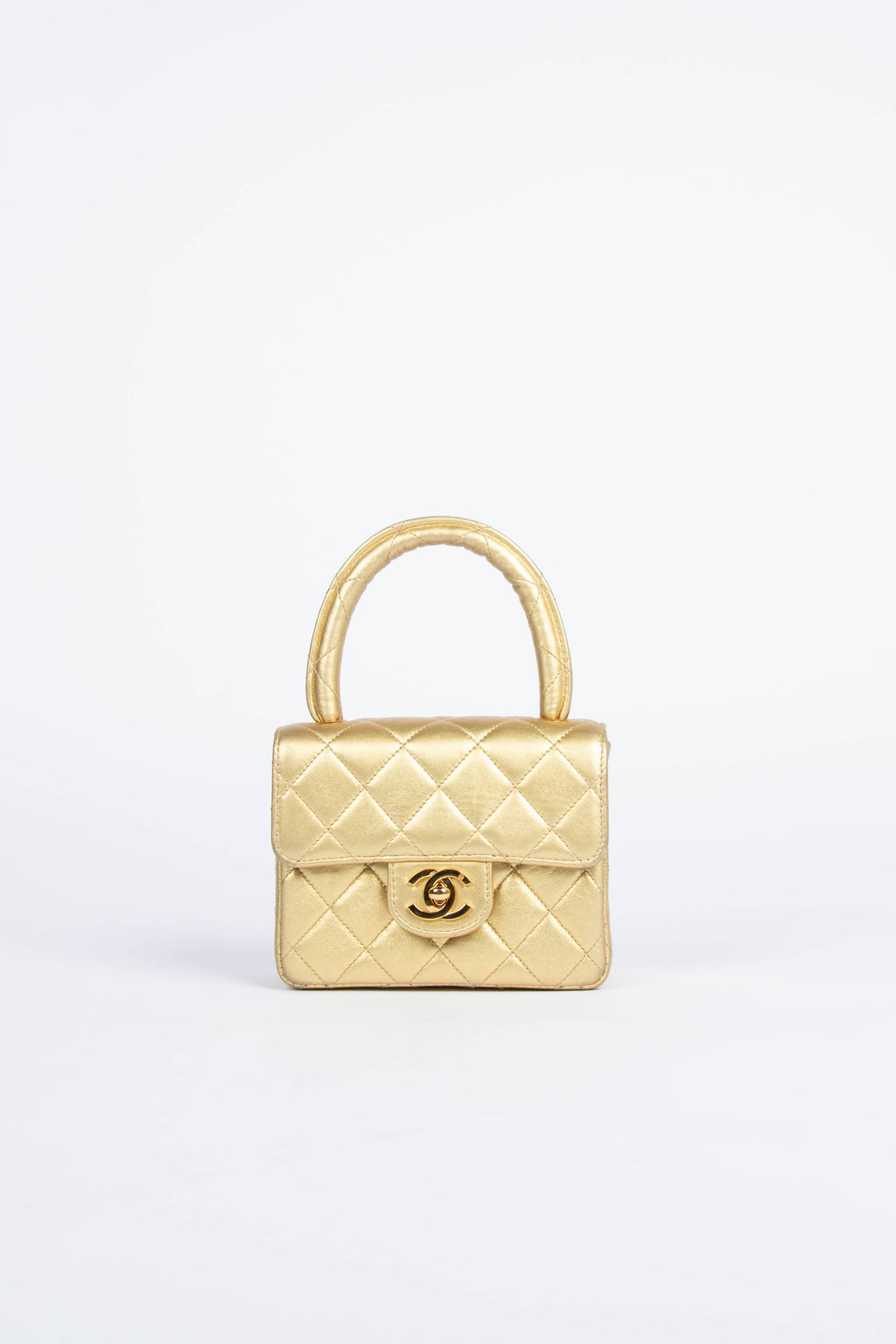 SUPER RARE 90s Chanel Gold Lambskin Leather Mini Top Handle with 24k GHW