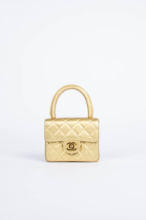 SUPER RARE 90s Chanel Gold Lambskin Leather Mini Top Handle with 24k GHW