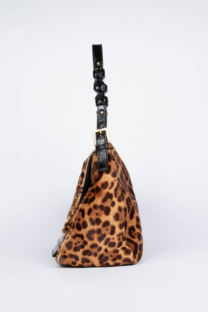 Vintage Fendi Leopard Pony Hair Mamma Forever Baguette Shoulder Bag