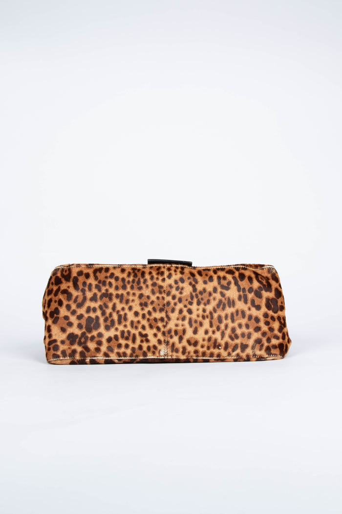 Vintage Fendi Leopard Pony Hair Mamma Forever Baguette Shoulder Bag