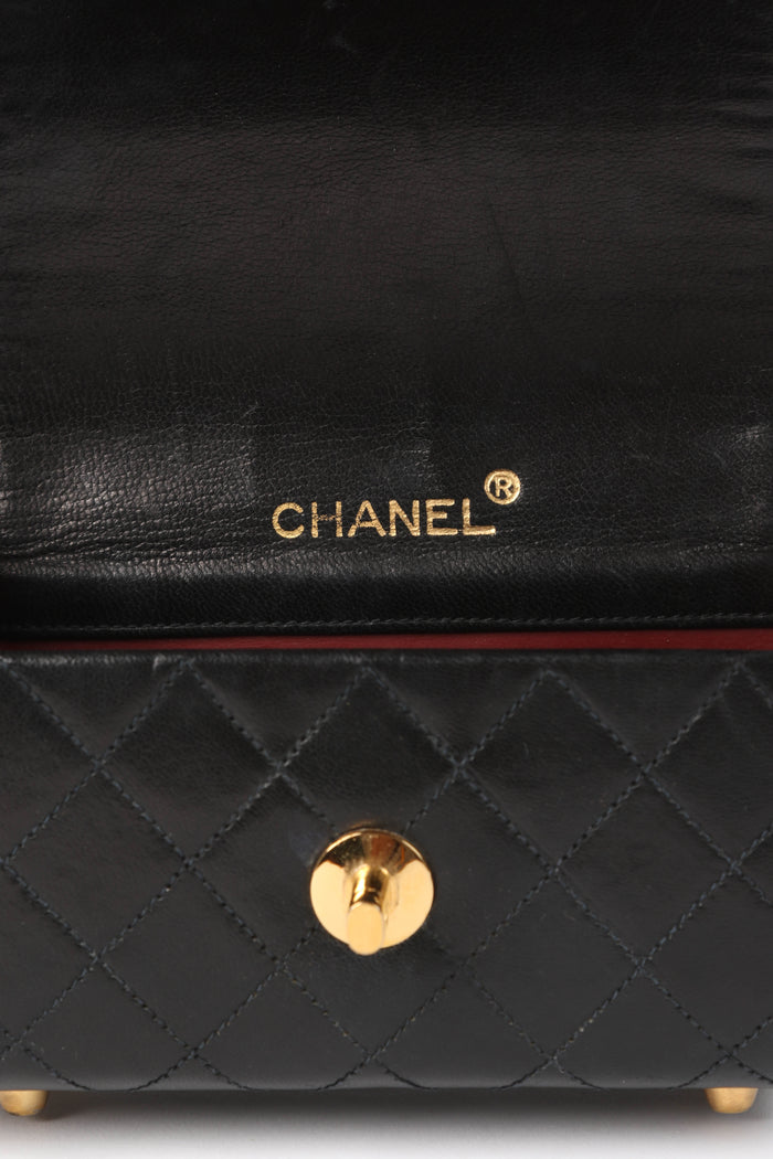 SUPER RARE 80s Chanel Black Lambskin Leather Mini Top Handle Bag