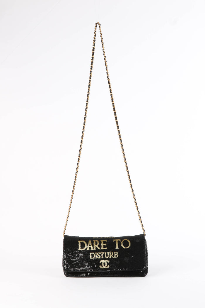 RARE 2017 Chanel Black Paris Cosmopolite 'Dare to Disturb' Flap Bag