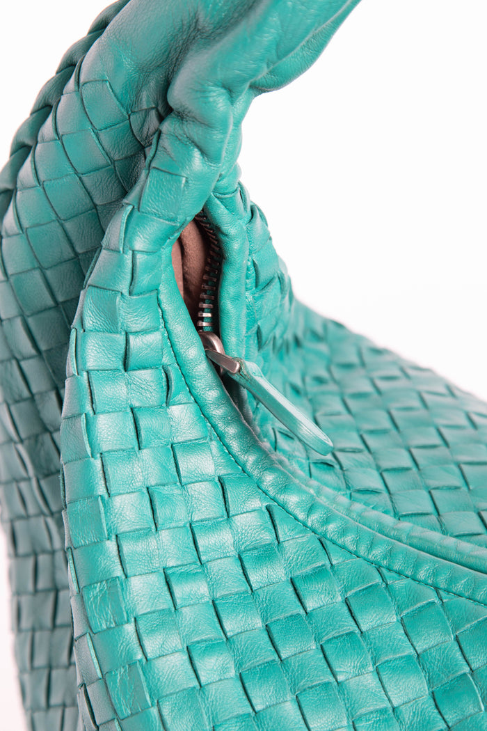 Vintage Bottega Veneta Turquoise Large Intrecciato Shoulder Bag