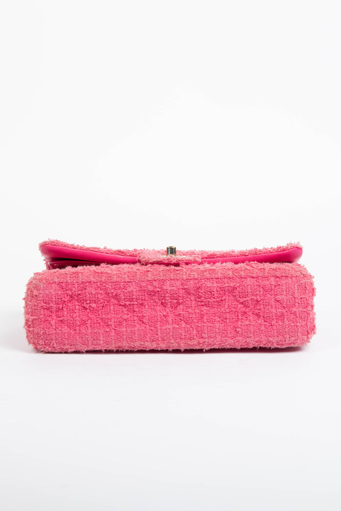 2020s Chanel Pink Tweed Medium Double Flap Shoulder Bag