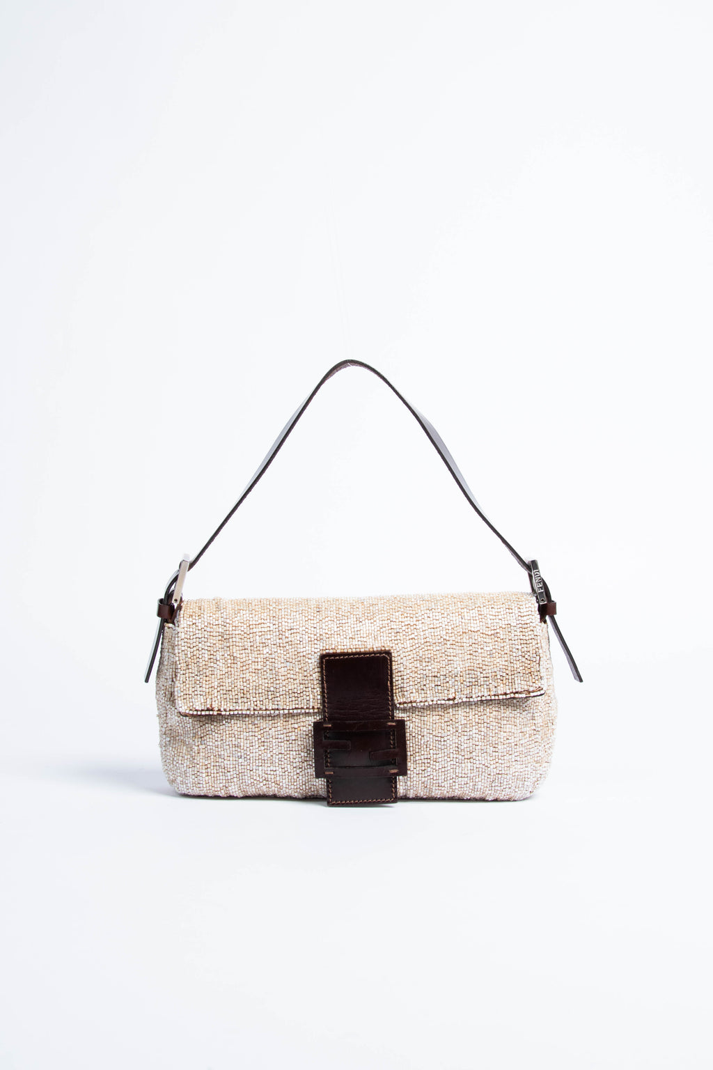 Vintage Fendi Champagne Beaded Baguette Shoulder Bag