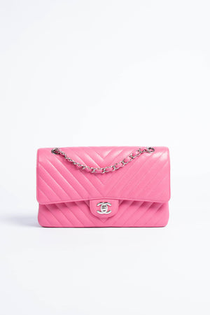 RARE 2019 Chanel Pink Caviar Chevron Medium Double Flap with SHW