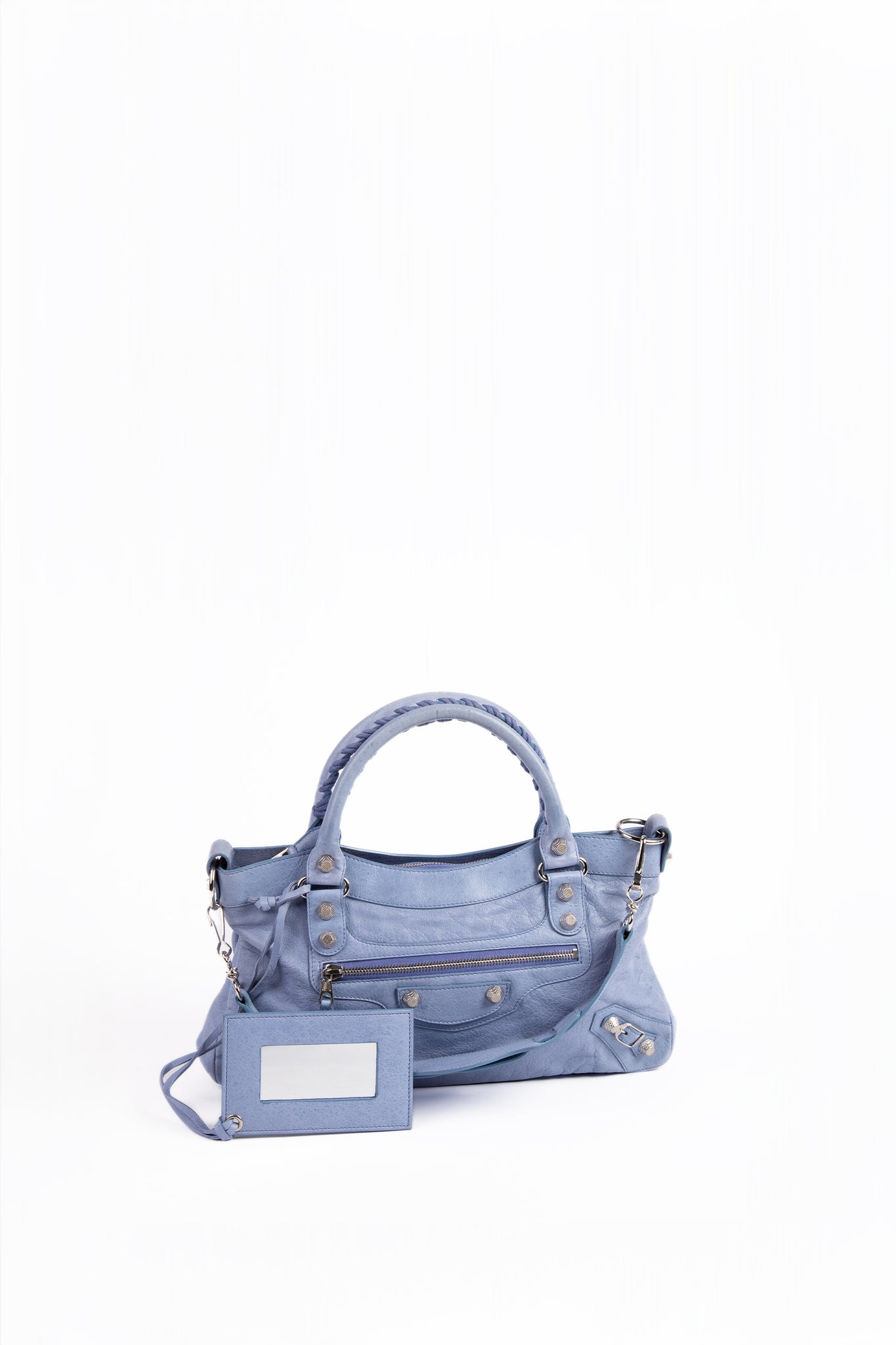 2000s Balenciaga Pale Blue Leather First City Shoulder Bag SHW Break