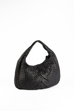 Vintage Bottega Veneta Black Pleated Intrecciato Shoulder Bag