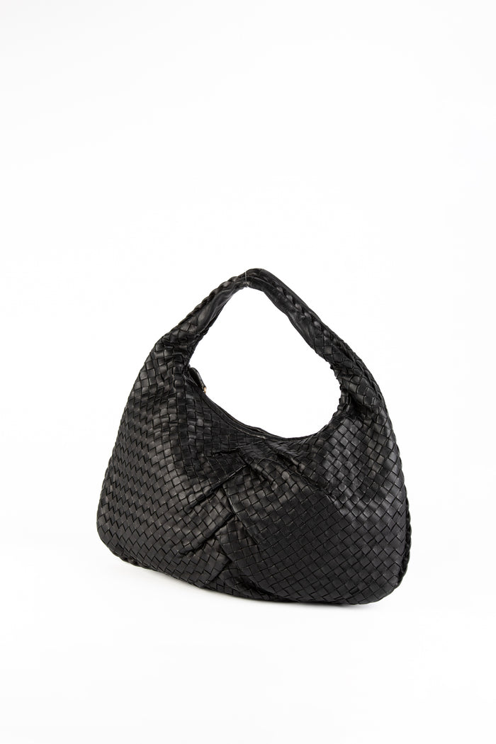 Vintage Bottega Veneta Black Pleated Intrecciato Shoulder Bag