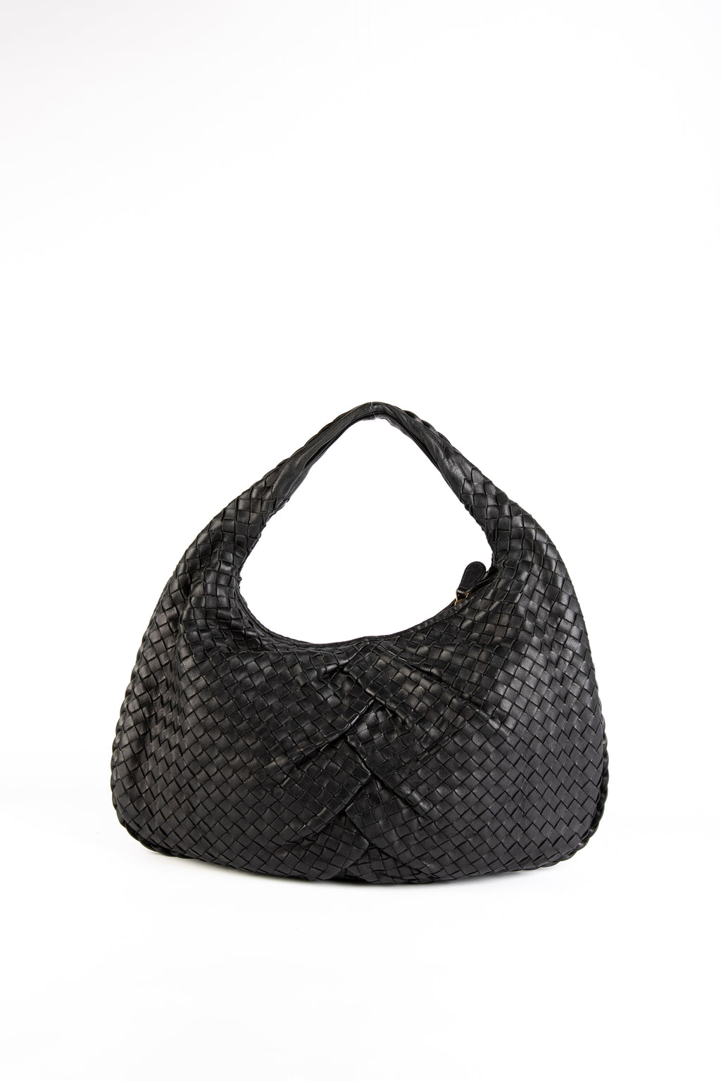 Vintage Bottega Veneta Black Pleated Intrecciato Shoulder Bag